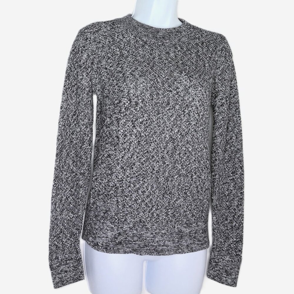 New LOFT Sweater Pullover Black & White Knit Keyhole Long Sleeve Cotton Flaw  XS